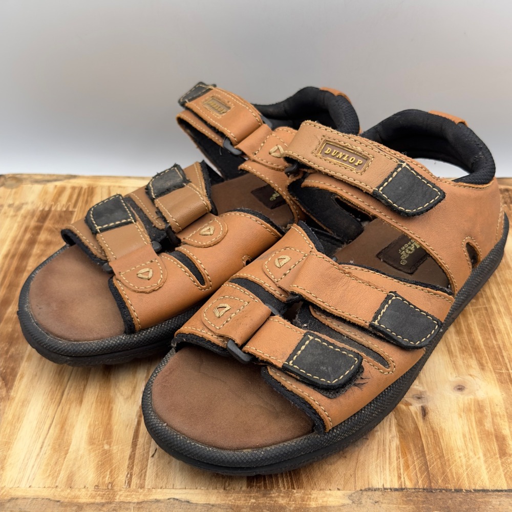 Dunlop Golf Sandals Brown Leather Spiked Sport W1900S 90s Vintage Size 9 US